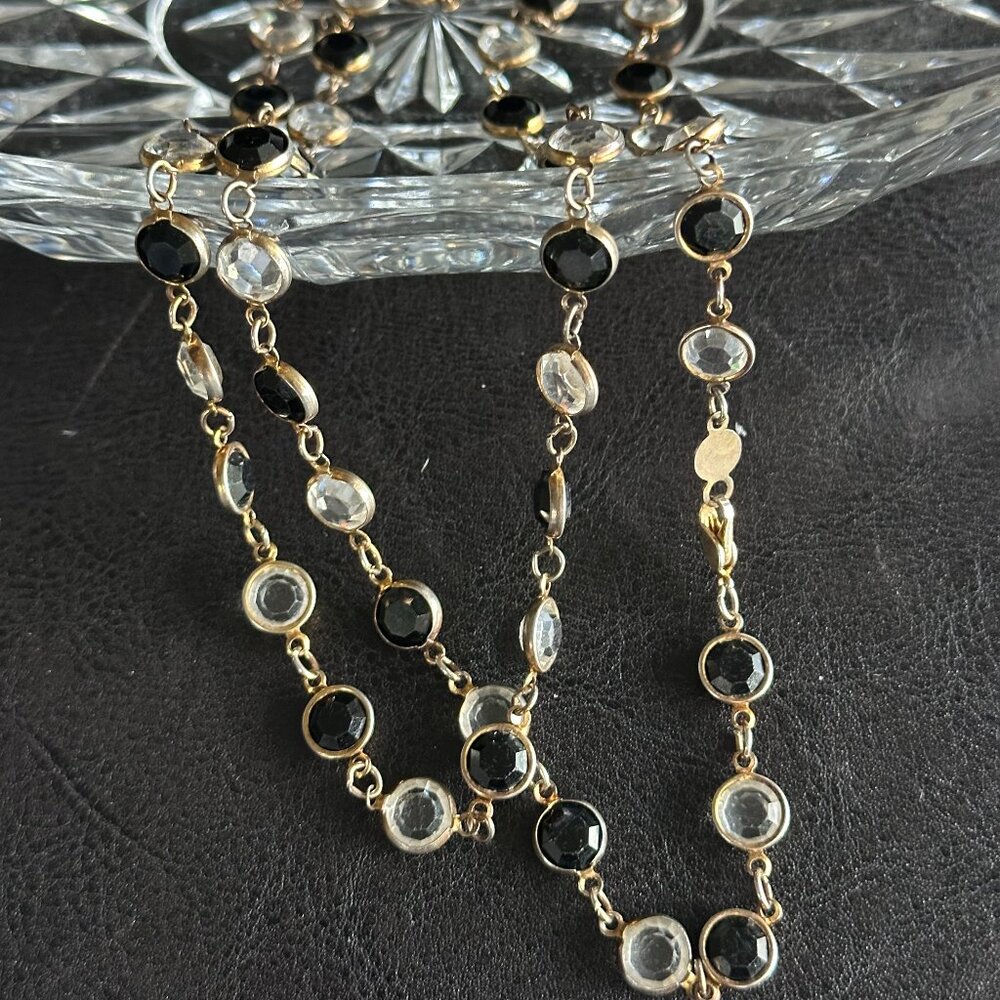 Austrian Crystal USA Necklace Smoky & Clear (Black & White) Open Bezel Set 36"